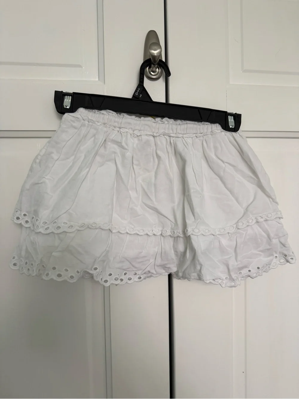 Mini Boden White Tiered Eyelet Mini Skirt with Drawstring
